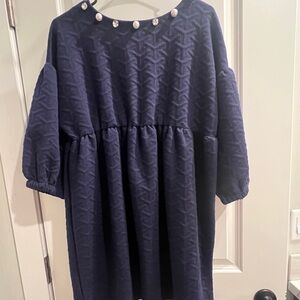 Navy Blue Dress with Pearl Accents